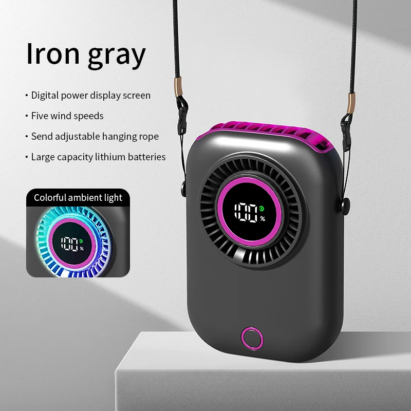 

Портативный подвесной вентилятор на шею, мини-вентиляторы с регулируемым ремешком, безлопастной USB перезаряжаемый спортивный охлаждающий вентилятор для детей, путешествий 2025