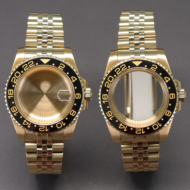 20mm Watchband 40mm Gold Watch Cases Sapphire Crystal Glass Waterproof 10ATM For gmt-master Seiko nh34 nh35 nh36 Movement Dial