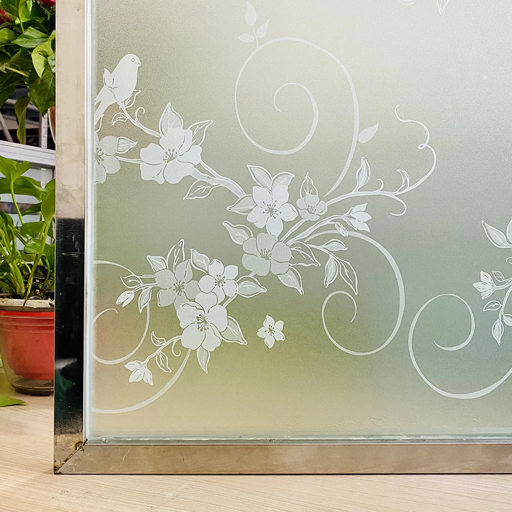 

White Flowers Decorative Window Glass Film Opaque Privacy Protective Frosted Window Stickers Static Self Adhesive Film
