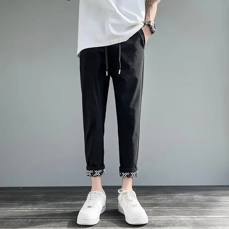Брюки мужские повседневные облегающие легкие прямые до щиколотки модные