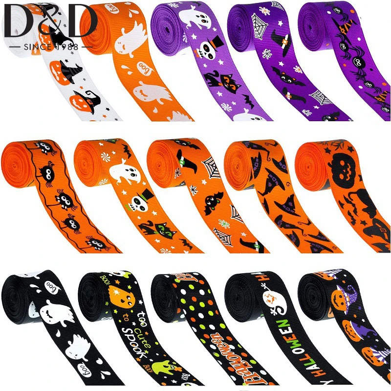 

15Pcs/Set 30Yards Halloween Printed Grosgrain Satin Ribbons For Bow Cap Accessories Party Gift Wrap DIY Handmade Craft Decor