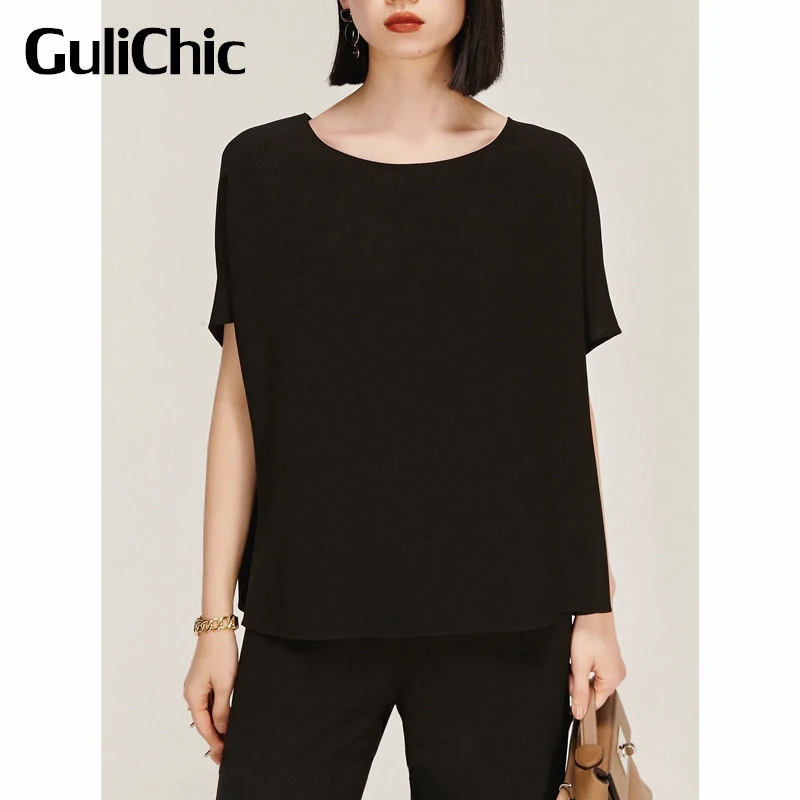 

4.12 GuliChic Fashion Comfortable Tee Women Solid Color Casual Short Sleeve Round Neck T-Shirt