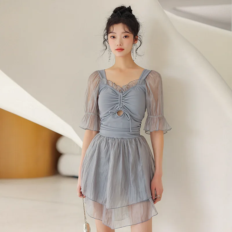 

Wisuwear Корея 2023 цельный купальник Женская юбка стиль консервативный большой размер живот покрытие тонкий горячий весенний купальный костюм