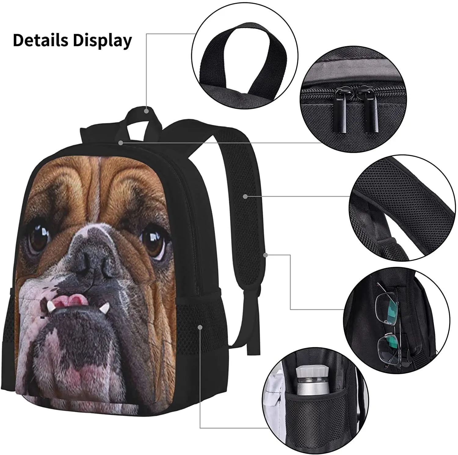 Kids School Backpack Bulldog Dog Brown Schoolbag Travel Bag Casual Daypack Lunch Bag Pencil Case for Boys Teens Girls 3pcs Sets