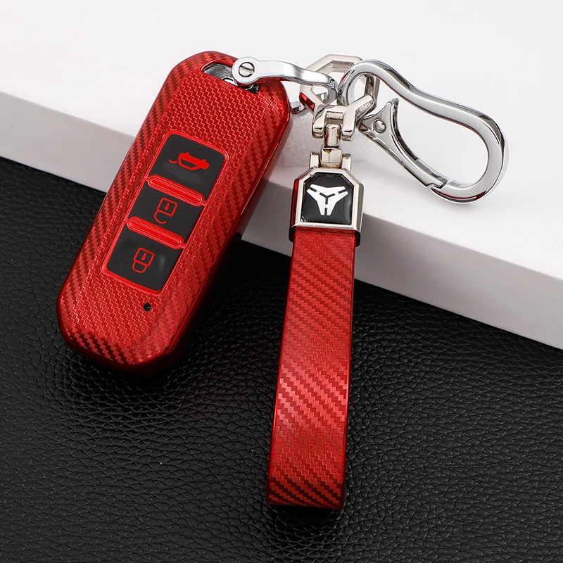 

TPU Carbon Fiber Car Key Case Cover Bag Holder Fob Keychain for Wuling Baojun 510 730 360 560 RS-5 530 630 for Wuling Hongguang