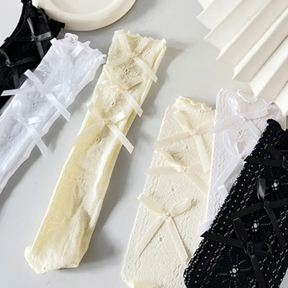 

Soft Breathable Comfortable Ruffle Lolita Summer Bow Cotton Kids Hosiery Girls Calf Socks Middle Tube Socks Korean Style Socks