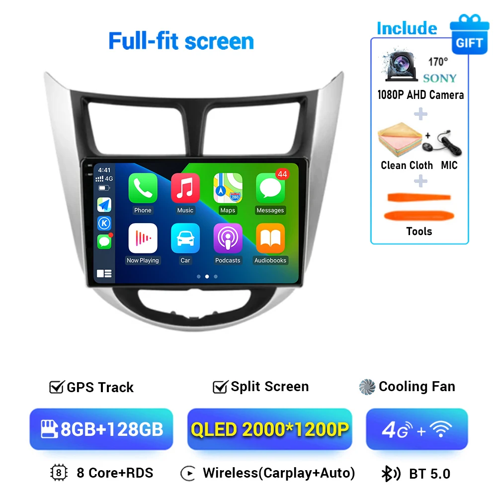 Android 15 беспроводной CarPlay Android Auto радио для Hyundai Solaris Accent i25 2010-2016 4G автомобильный мультимедийный GPS AI Voice без 2din