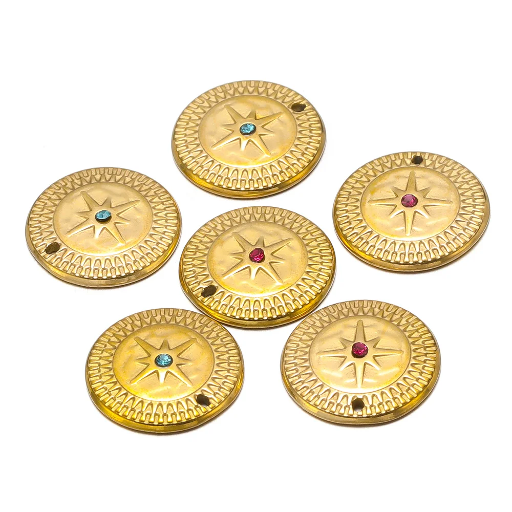 

5pcs/Lot Gold Stainless Steel Exquisite Round Charms Earring Dangles Designer DIY Jewelry Making Supplies Wholesale