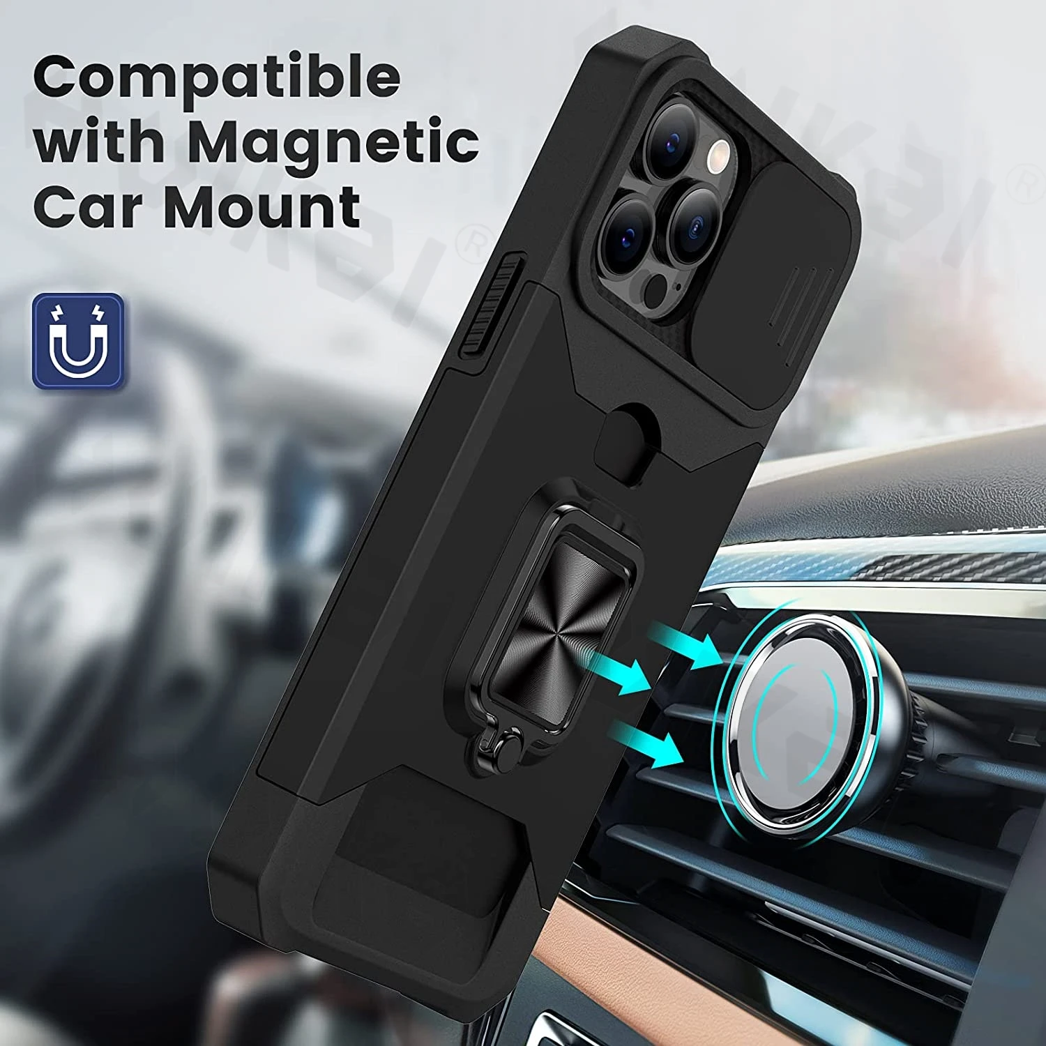 Sliding Camera Cover Card Holder Slot Case For iPhone 13 14 12 Pro Max 11 X XS  Shockproof Heavy Duty Case Military Grade Cover