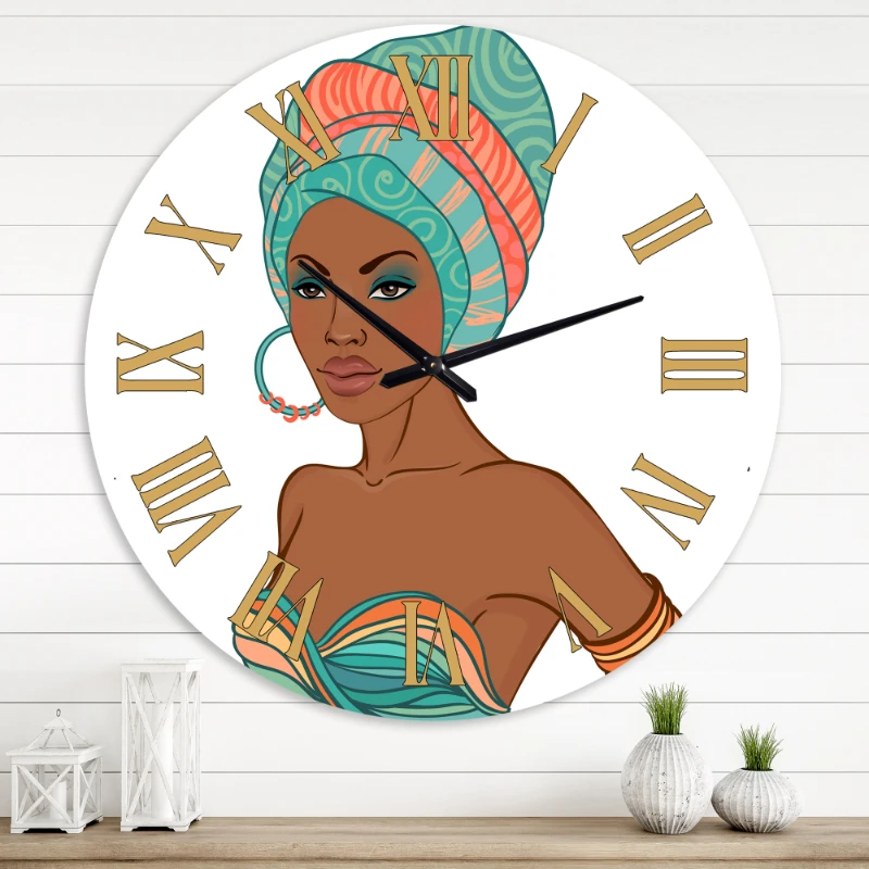 

'African American Woman With Earring & Turban' Modern Wall Clock