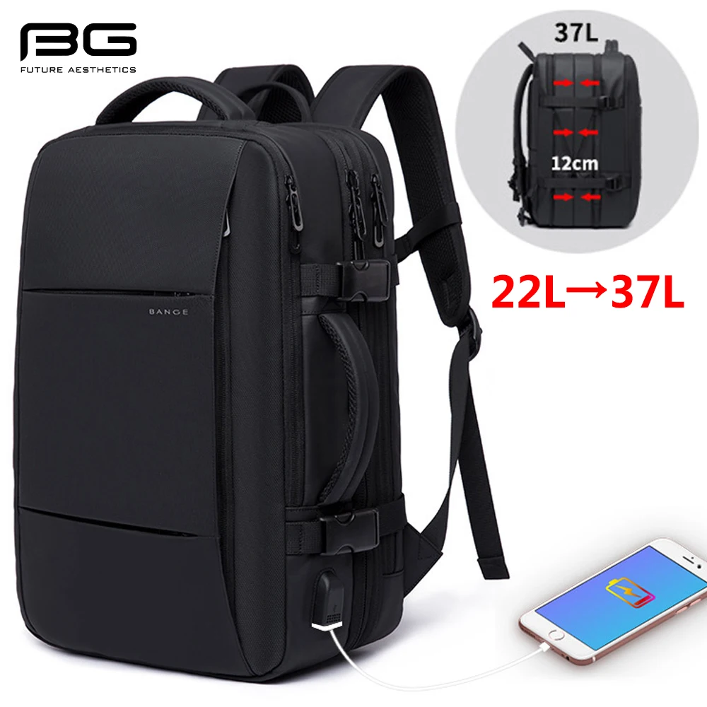 BANGE Large Capacity Expandable Backpacks USB Charging 17.3 inch Laptop Bags Waterproof Multifunctional Business Travel Bag Men