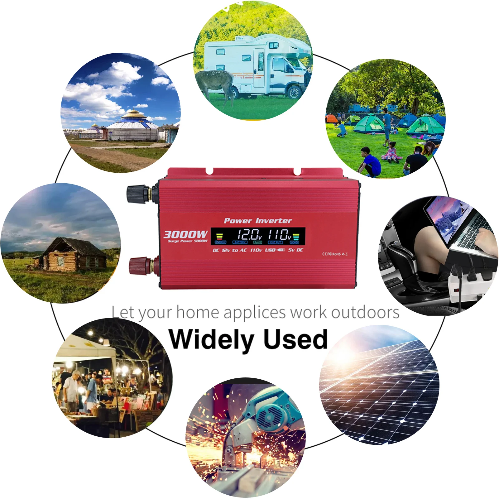 

Автомобильные инверторы, автомобильный адаптер постоянного тока 12 В в переменный ток 110 в 5000 Вт, автомобильный преобразователь USB с цифровым...