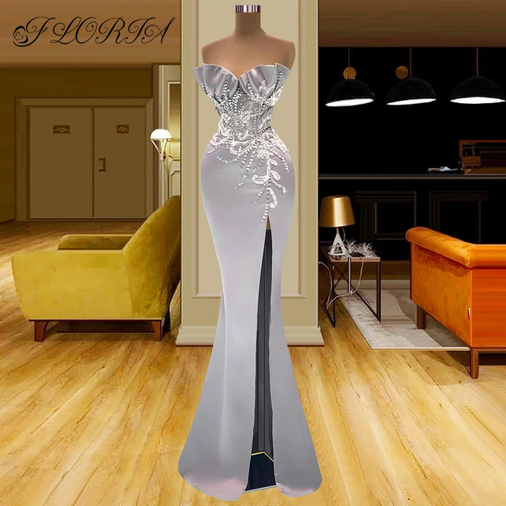 

Женское атласное платье без рукавов, с разрезом, аппликацией и бисером