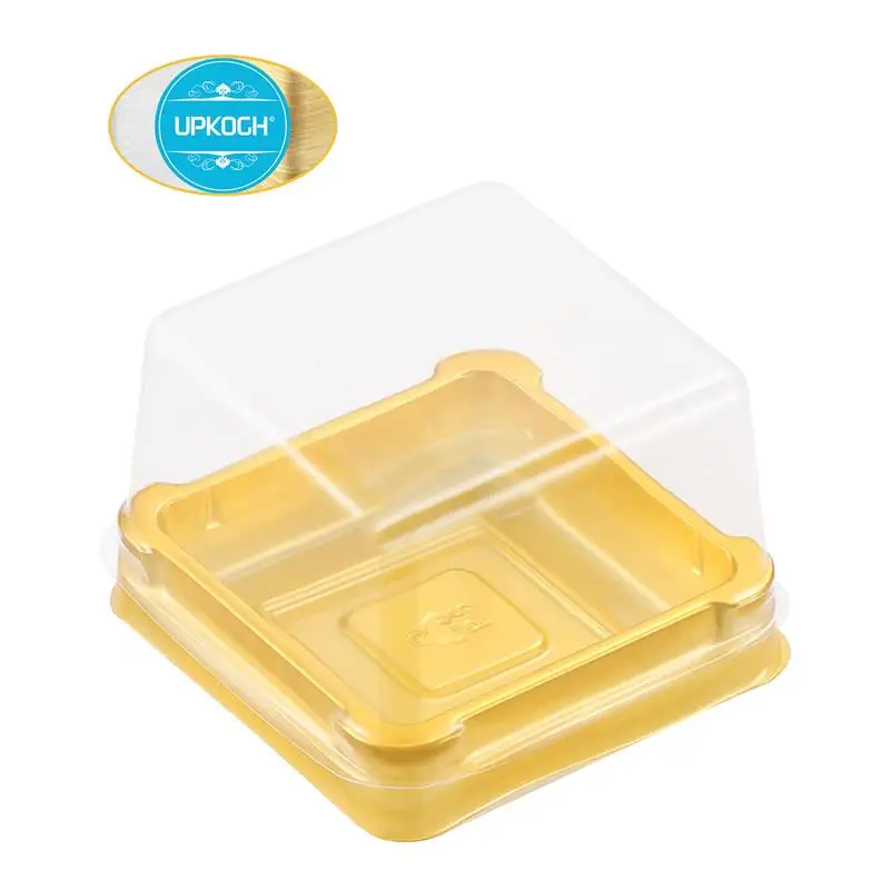 

UPKOCH 50pcs Plastic Square Moon Cake Boxes Egg-Yolk Puff Container Golden Packing Box Square Blister Egg Yolk Pastry Box