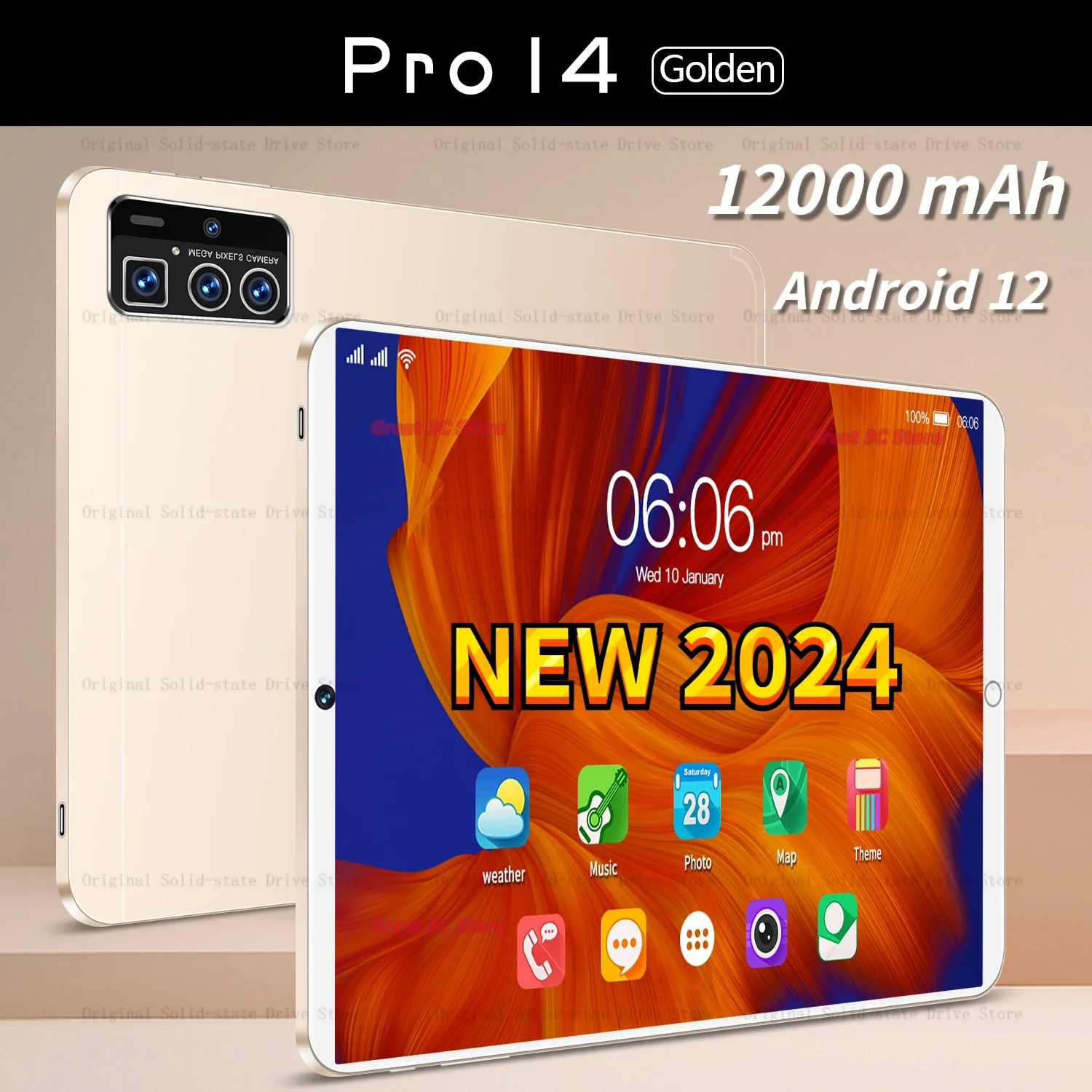 

2023 New Original Global Version Pro 14 Tablet Android 12 13+16MP 12000mAh 10.1 Inch Tablets PC Dual SIM Card 5G Wifi HD Screen