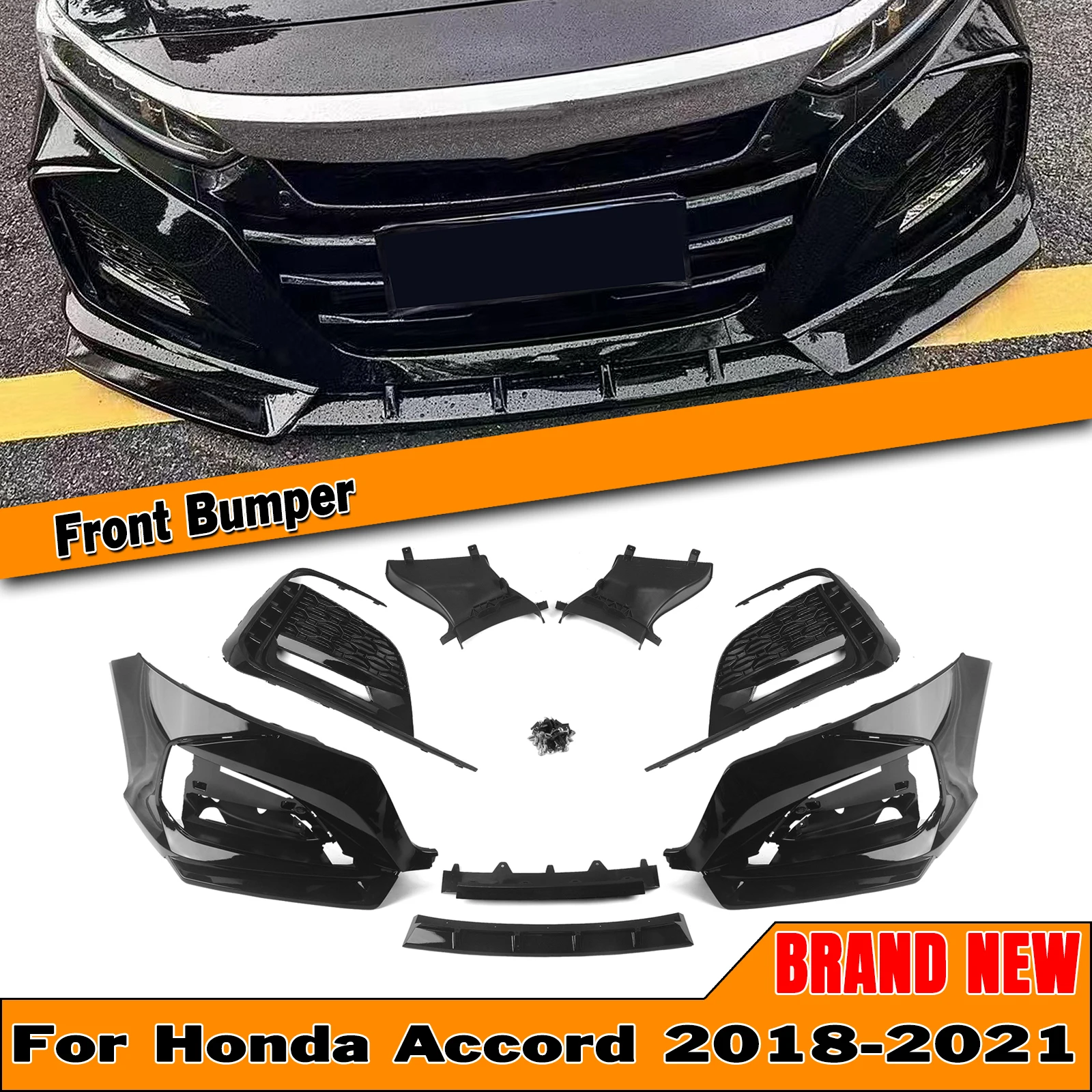 

Car Front Bumper Surround Molding Trim Cover Enclosure Radiator Spoiler For Honda Accord 10th 2018 2019 2020 2021 YOFER Style