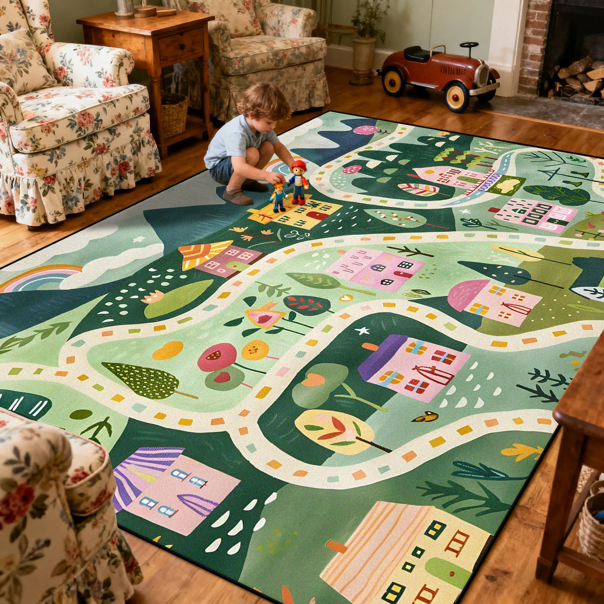 

Детский коврик-дорога мультяшный 100% полиэстер