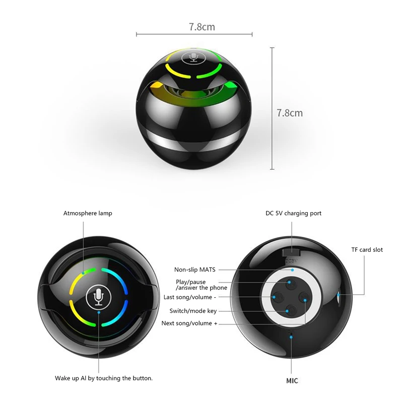 Bluetooth-динамик AI Smart 3D стерео музыка дышащий свет объемный звук поддержка FM TM карта