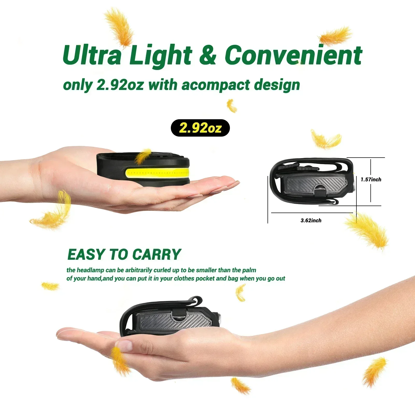 Индукционный налобный фонарь на 230 ° с USB-зарядкой