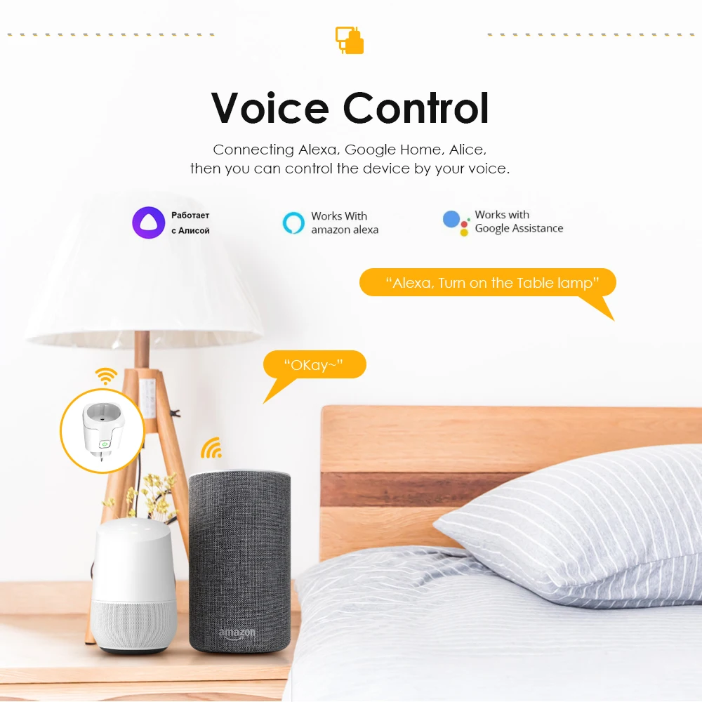 Tuya 20A Wifi EU Умная розетка Монитор мощности Гнездо таймера Автоматизация Работать с