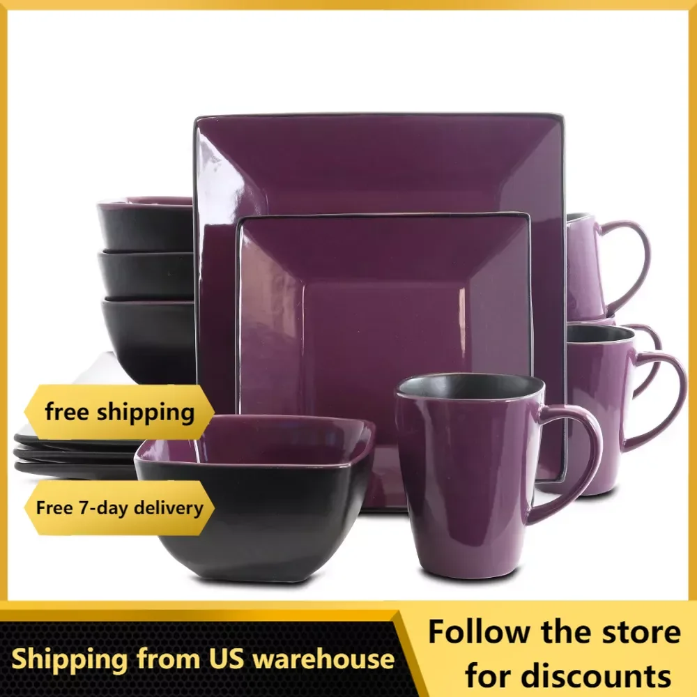 

Bowl Free Shipping Plate Mulberry Loft 16 Piece Modern Premium Stoneware Dinnerware Set for 4 Plates Kitchen Accessories Cutlery