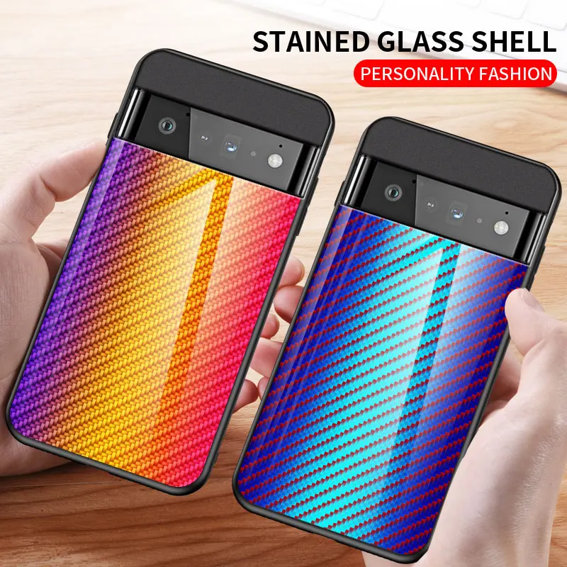 

Carbon Fiber Glass Phone Case For Google Pixel 7 Pro 6 Pro Pixe 6A 7A 5A 5 XL 4A 4 Pixel 3A 3 With TPU soft shell edge