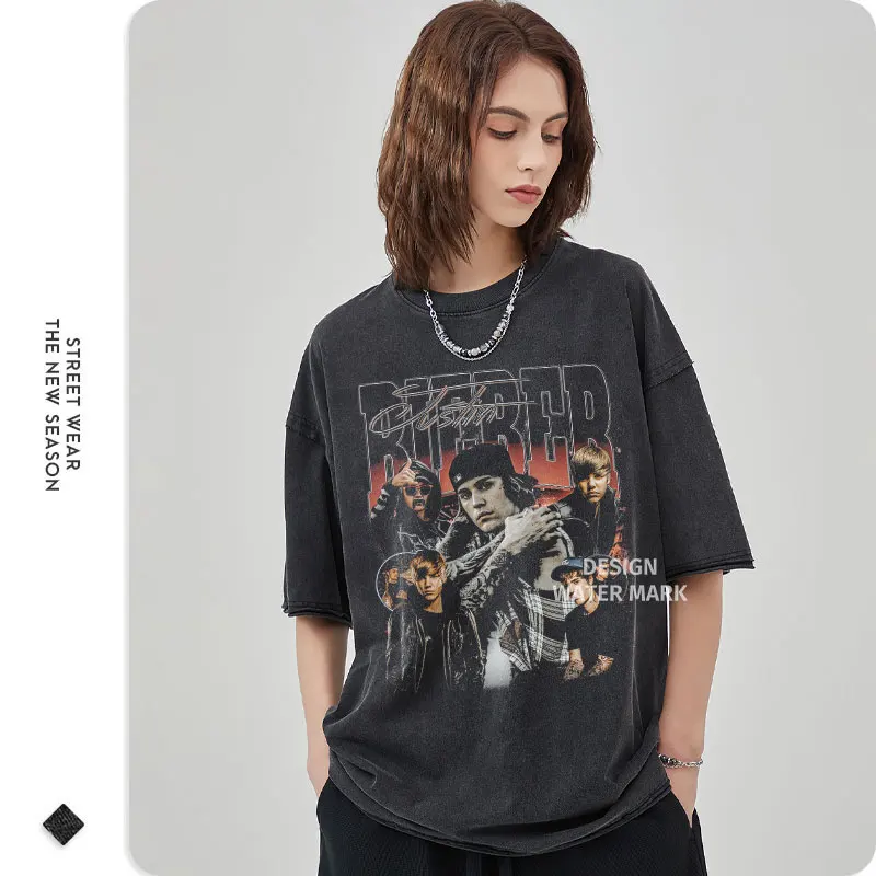 Футболка Джастин Бибер в стиле хип-хоп рэпер певец JBiebs топы футболки винтажная