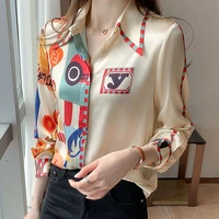 printed satin shirt womens long sleeve spring new chiffon blouse female loose shirt women clothing tops