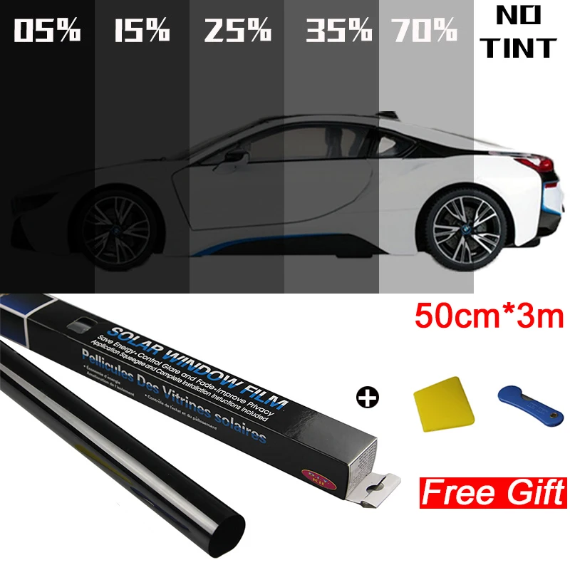 

1 Roll 50cm X 3m 1/5/15/25/35 Percent VLT Window Tint Film Glass Sticker Sun Shade Film for Car UV Protector foils Sticker Films