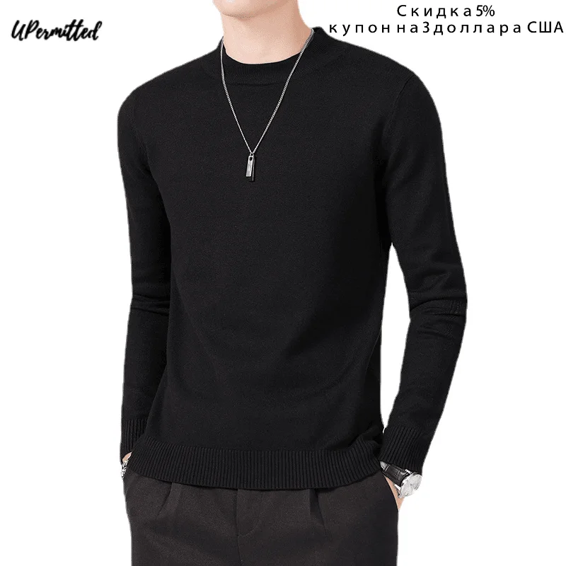 

2022 Spring Autumn Men Mock Neck Sweaters Casual Slim Fit Solid Knitwear Korea Fashion Man Knitted Pullovers Streetwear Tops