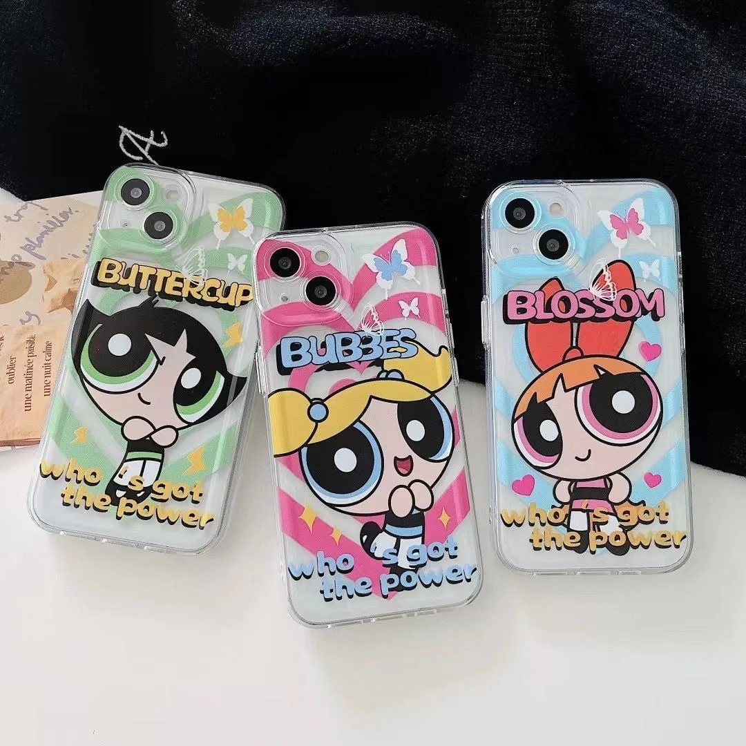 

Anime The Powerpuffs Girls Phone Case For Iphone 11 12 13 14 Pro Max X Xs Xr 7 8 Plus SE 2020 Transparent drop-proof