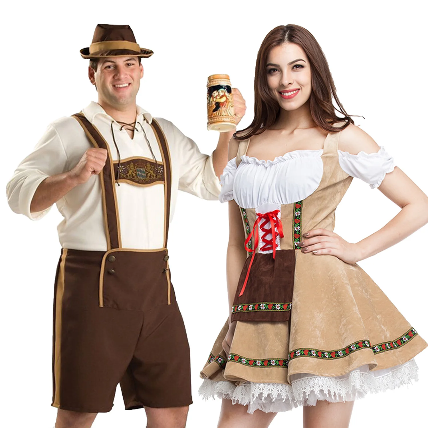 

Traditional Couple German Bavarian Oktoberfest Costumes Halloween Cosplay Carnival Festival Party Clothes Lederhosen Beer Outfit