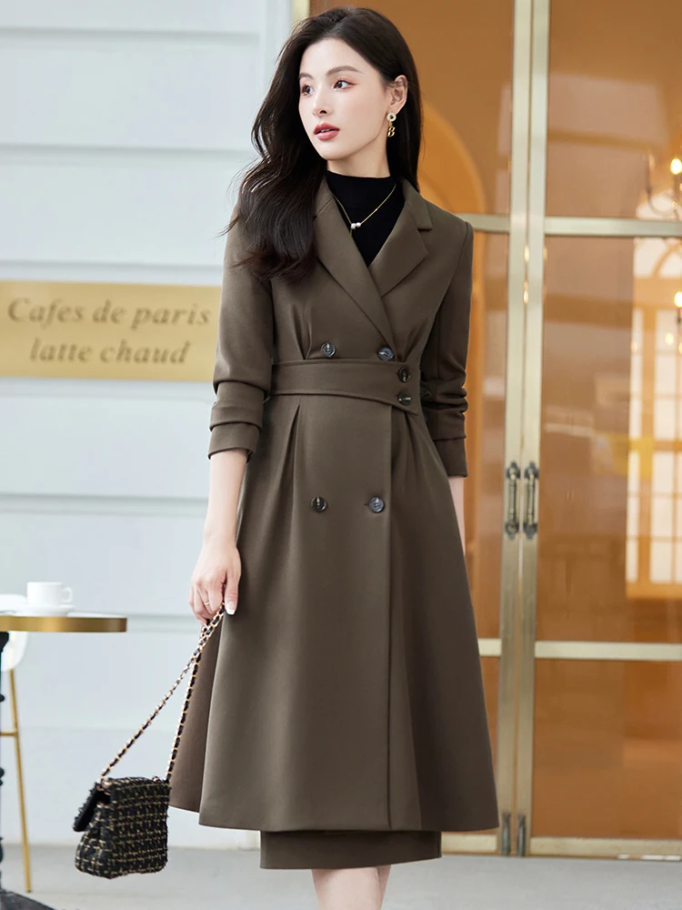 Black Apricot Coffee Office Ladies Formal Skirt Suit Women Female Long Sleeve Two Piece Set for Autumn Winter Business Work Wear images - 6