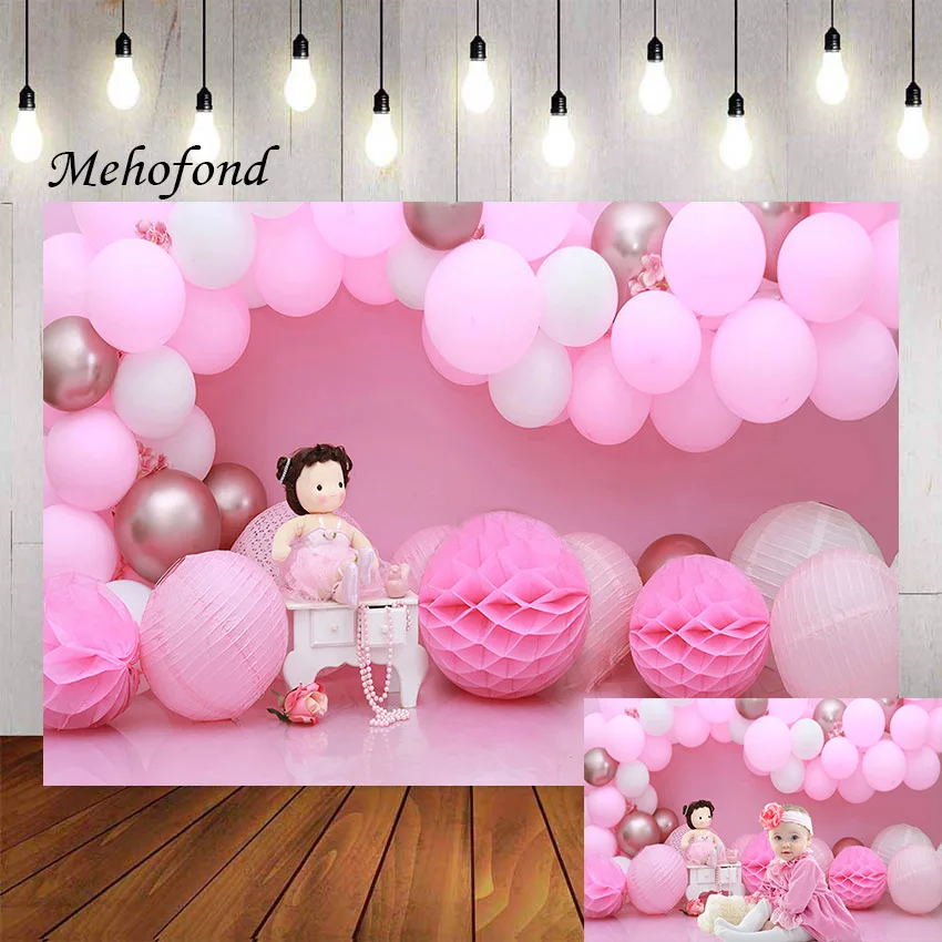 

Фон для фотографий Mehofond розовые воздушные шары принцесса девочка на 1-й день рождения торт разбитое украшение фон для фотостудии реквизит
