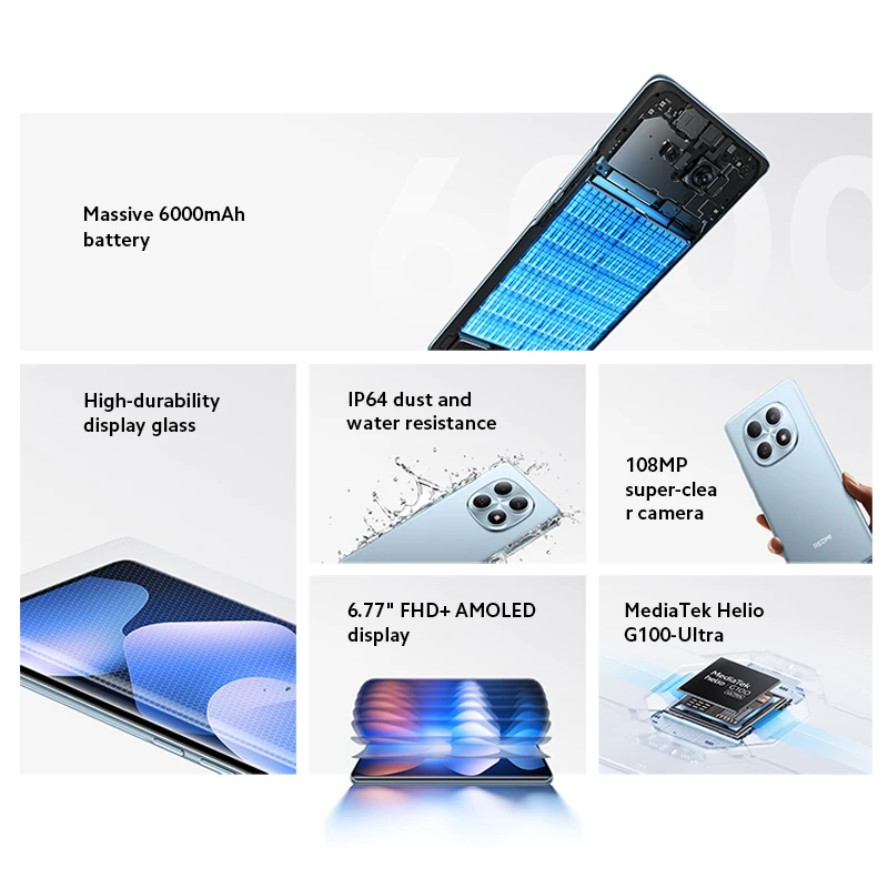 Фото Смартфон Xiaomi Redmi Note 15 Global Version с процессором MTK Helio G100-Ultra, 6.77-дюймовым AMOLED-дисплеем, камерой 108 МП и батареей 6000 мАч №3