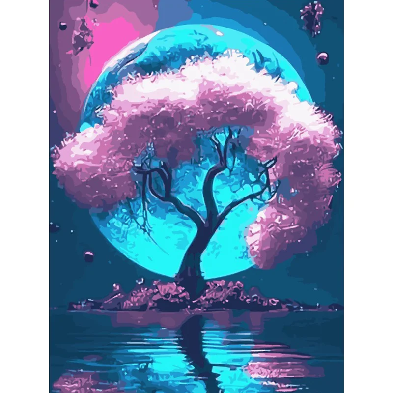 Картина AZQSD по номерам картины с деревом пейзаж раскраска на холсте фантазия