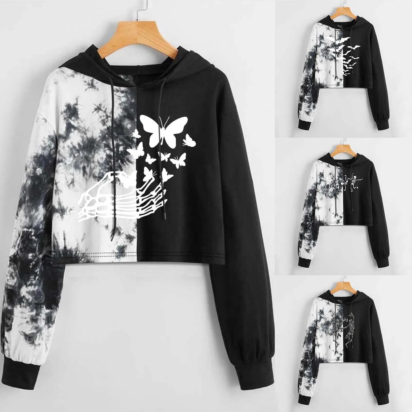 

Women Skeleton Print Letter Graphic Tie Dye Drop Shoulder Drawstring Casual Women Hoodie Tunic Hoodie Ladies Hoodie