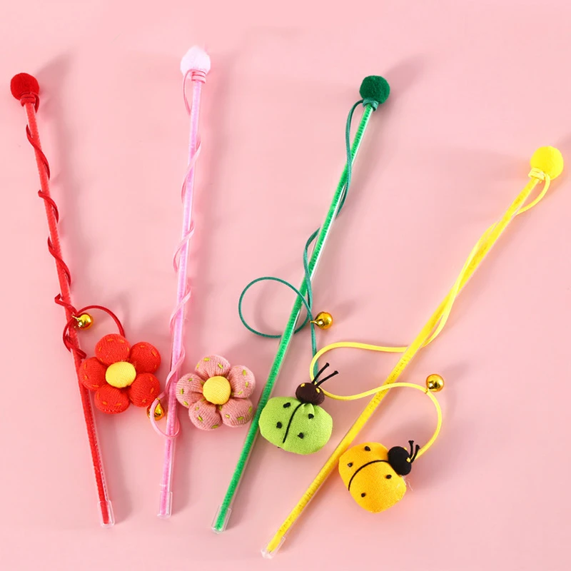 

Дразнилка для кошек, палочка с бусинами, искусственная красочная палочка с кисточкой и помпоном и колокольчиком, товары для домашних животн...