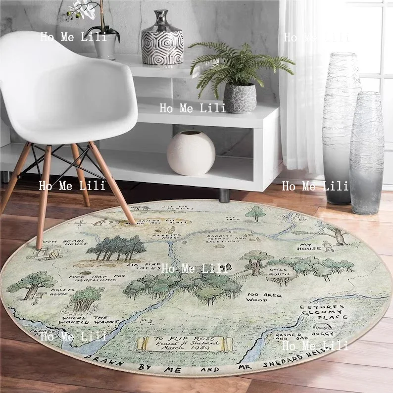 Деревянный круглый коврик Лесной нескользящий Фотофон мультяшная карта коврики