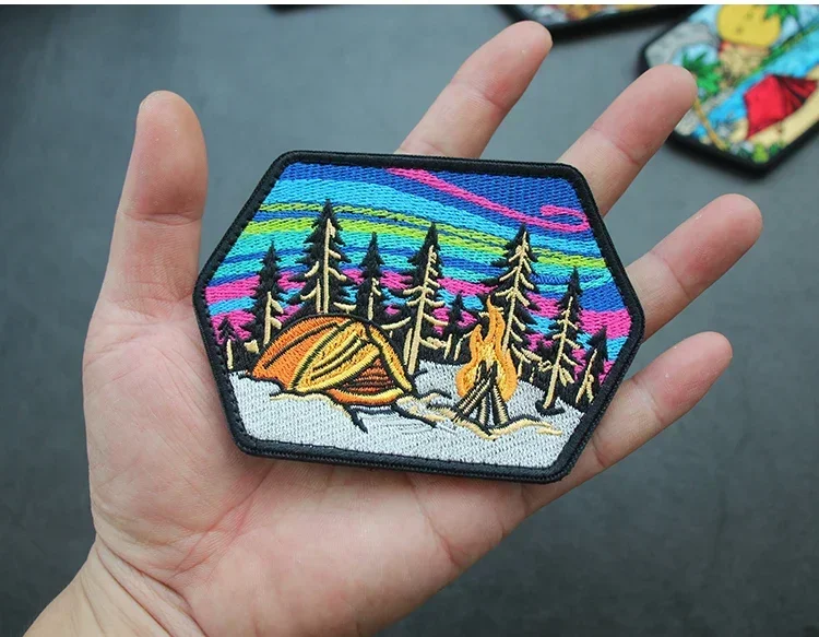 Вышитые нашивки на крючок и петли браслет с изображением вулкана кокосовое