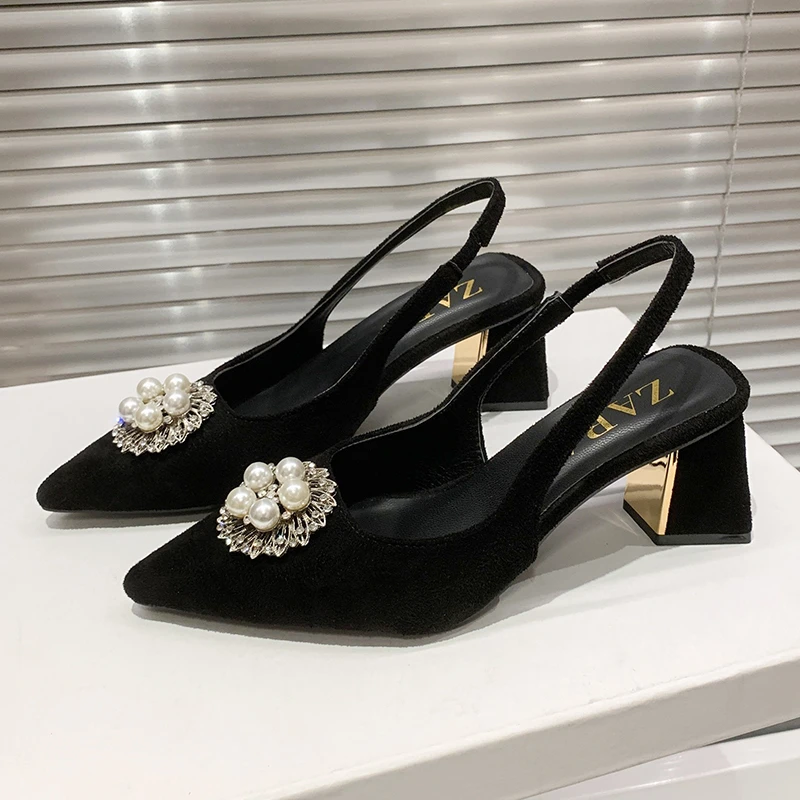 

Women High Heels Shoes Crystal Sandals Summer Pearl Shoes 2022 New Brand Fashion Party Sexy Pumps Chunky Women Shoes Dress Prom