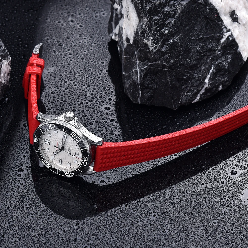 Premium Grade 20mm 22mm Fluoro Rubber Waffle Strap Quick Release FKM Watch Band For Men's Diving Watches Replacement Watchbands