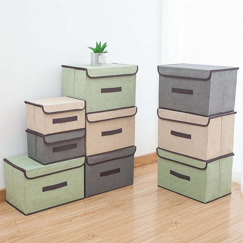 

Cotton Linen Storage Box With Cap 2 Size Clothes Socks Toy Snacks Sundries Organizer Set Fabric Boxes Cosmetics Household