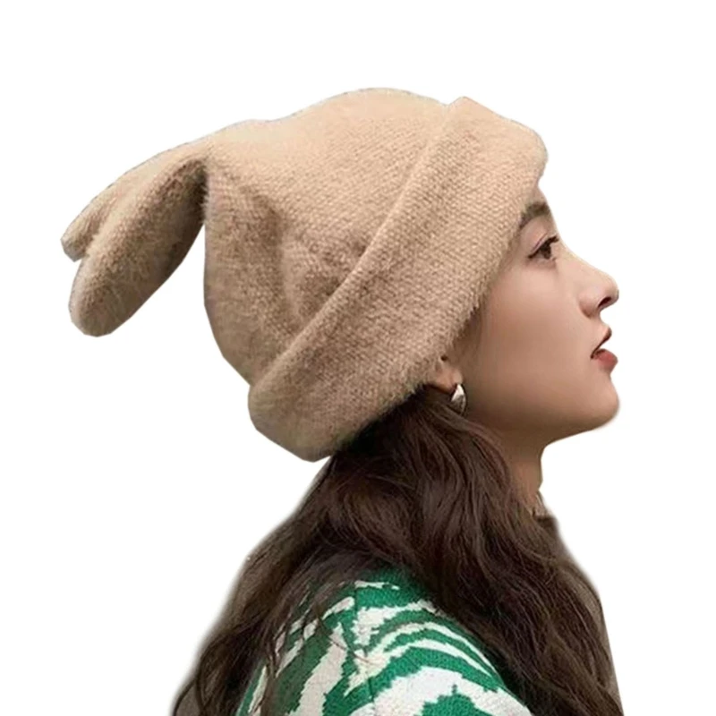 

50JB Cute Plush Bunny Ear Shape Hat Outdoor Windproof Skiing Hat for Girlfriend