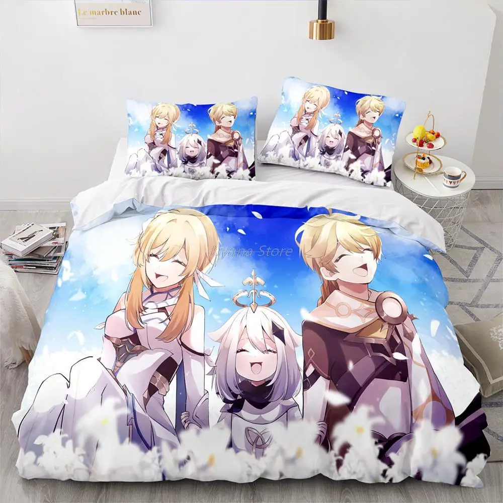 

Anime Genshin Impact Bedding Set Twin Full Queen King Size Genshin Impact Set Children Kid Bedroom Duvet Cover Sets 12