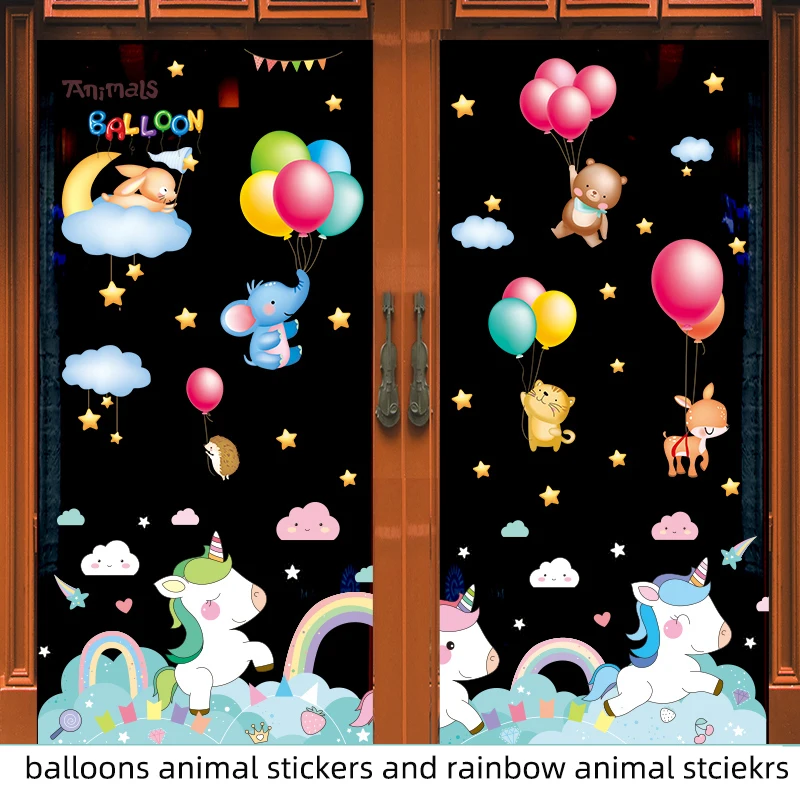 

[SHIJUEHEZI] Unicorn Rainbow Wall Stickers DIY Balloons Animals Mural Decals for Kids Room Baby Bedroom Nursery Home Decoration