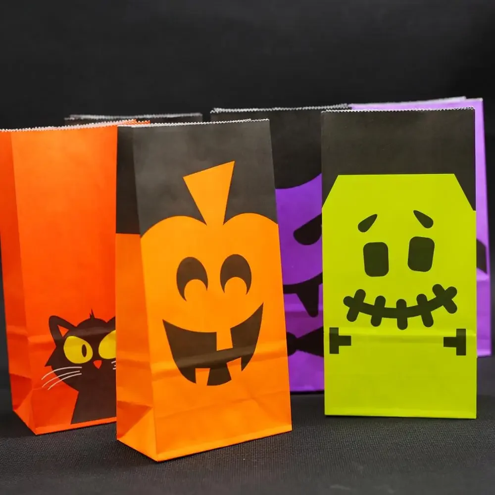 Halloween przekąski torba materiały do pakowania papierowa Kraft cukierki Cookie chleb orzechy na herbatniki przekąska opakowanie pieczenia 5