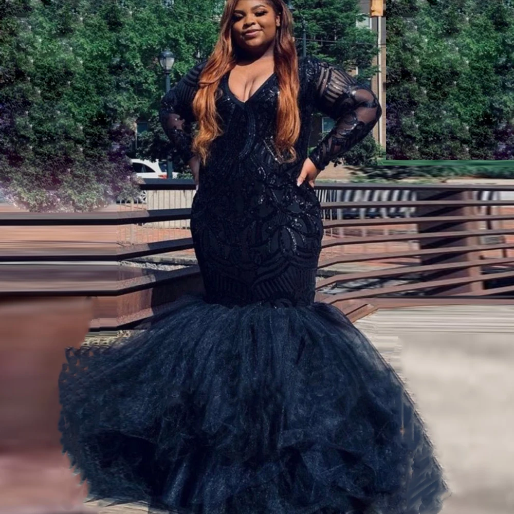 

Custom Made Evening Dresses Long Applique Sheer Sleeve robe de soirée de mariage Formal Dress Lace Tulle Prom Gowns Sequins