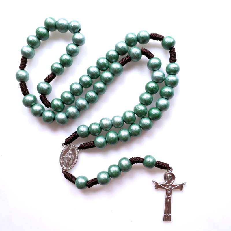 Зеленые католические деревянные четки ожерелье с бусинами святая фигурка Иисуса