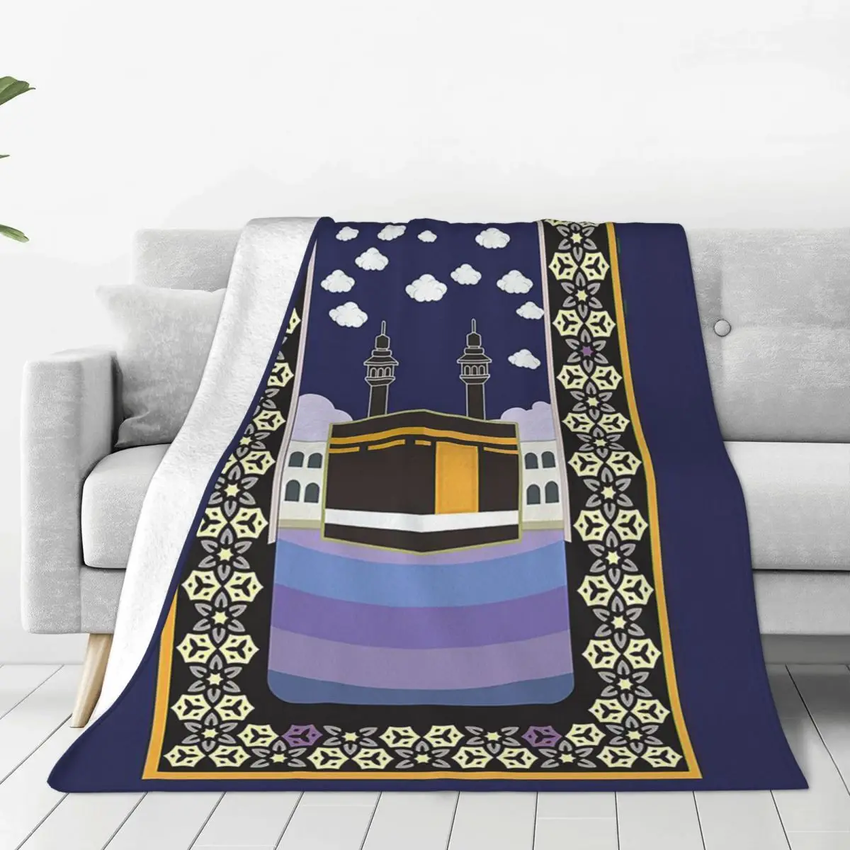 

Muslim Prayer Blankets Islamic Eid Mubarak Flannel Throw Blanket Airplane Travel Portable Soft Warm Bedspreads
